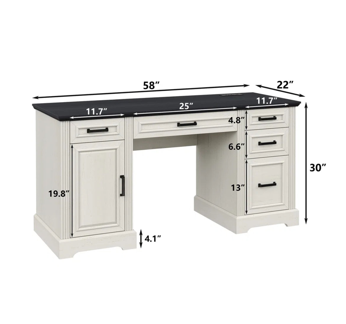 58" Farmhouse Executive Desk w/ Drawers & Power Outlets