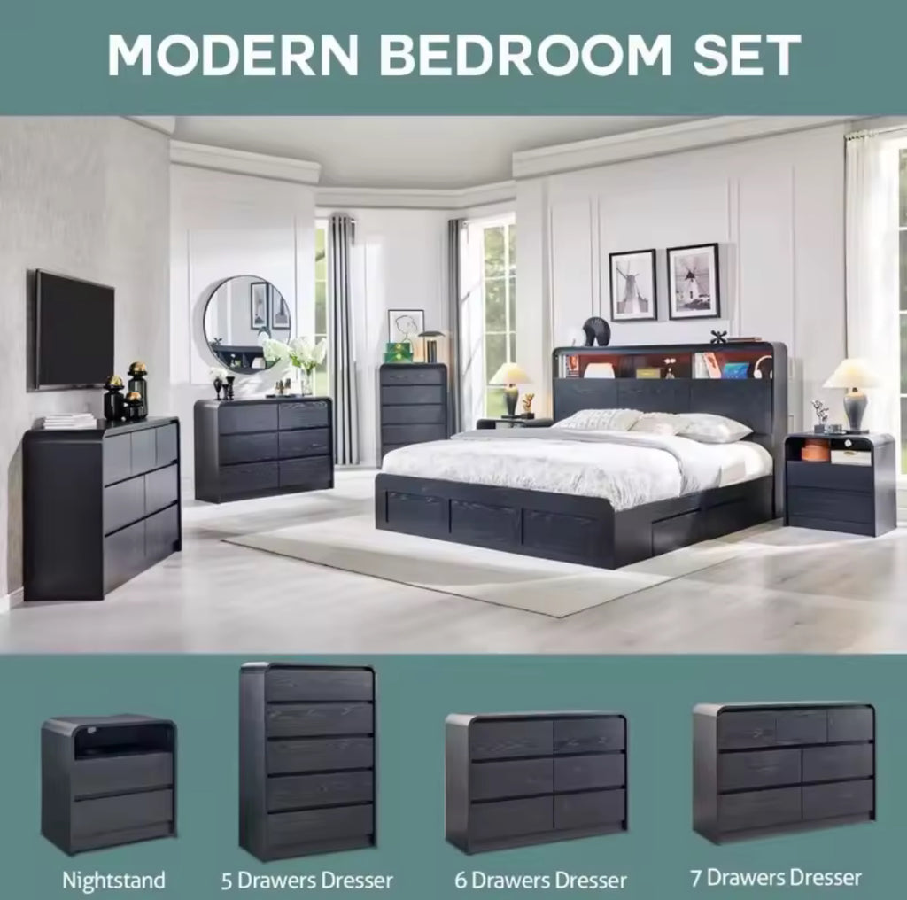 Modern Bedside Table w/ Storage Drawers
