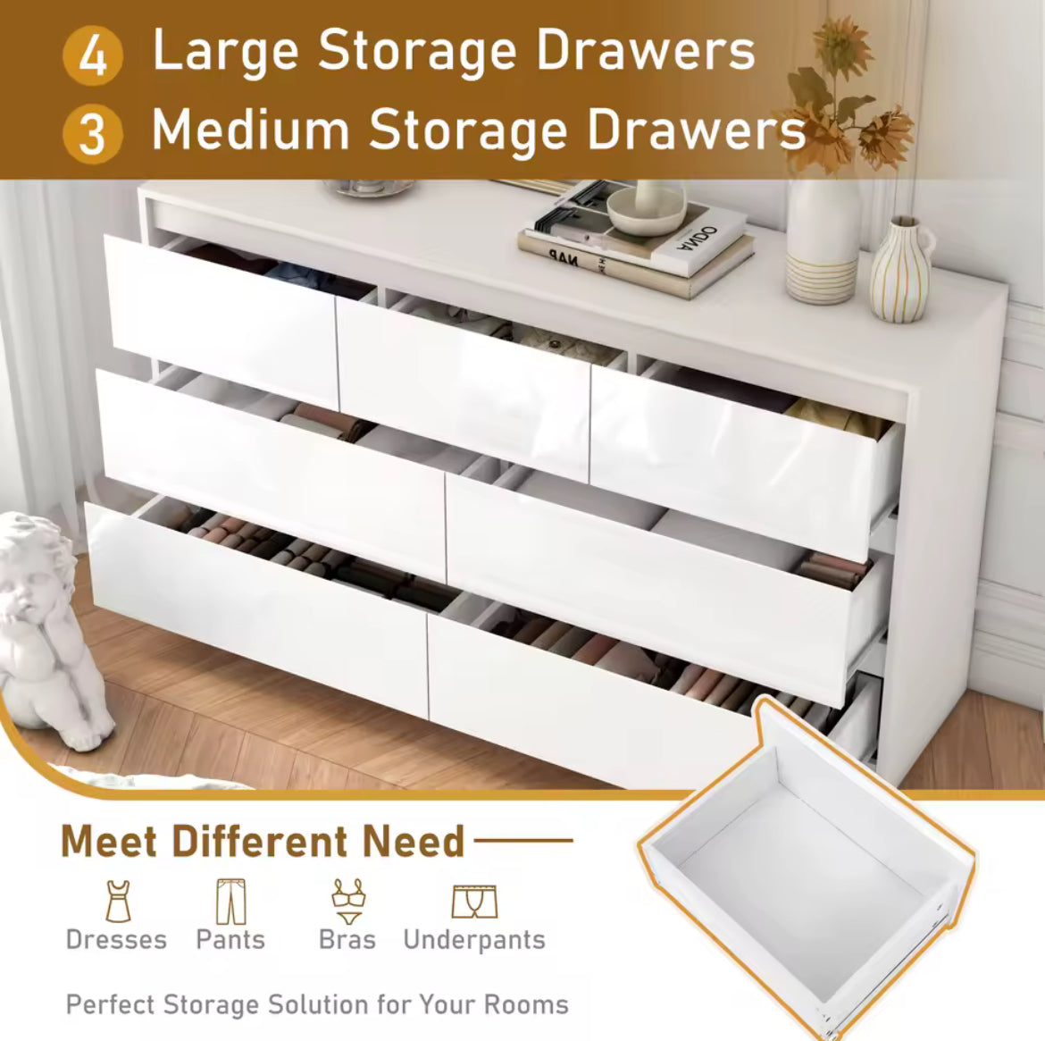 7-Drawer High Gloss Dresser