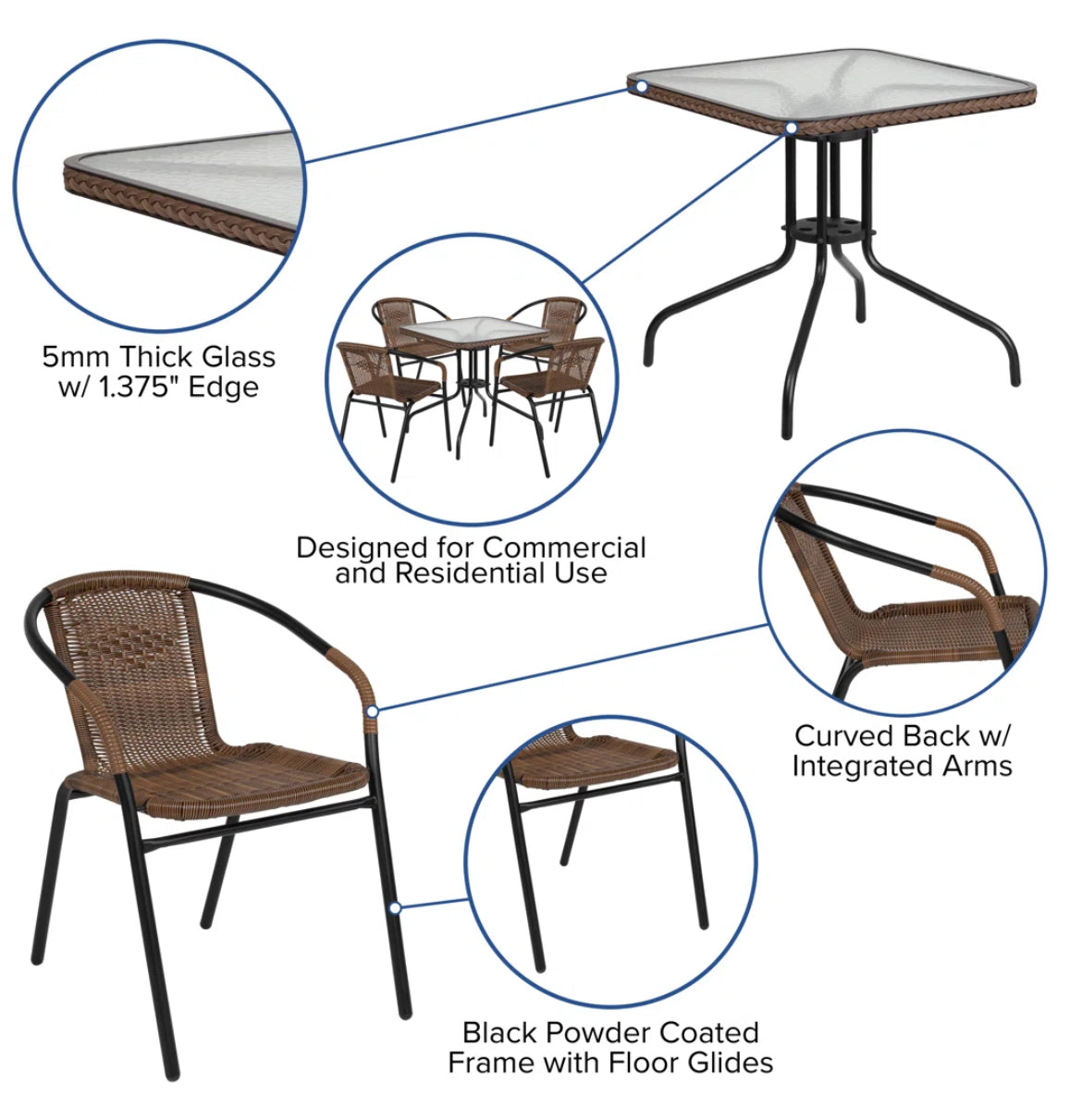 Patio Square Glass Metal Table