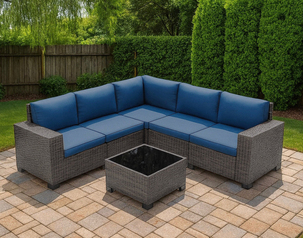 Multi-piece Outdoor Sectional Furniture Set w/ Glass Top Table