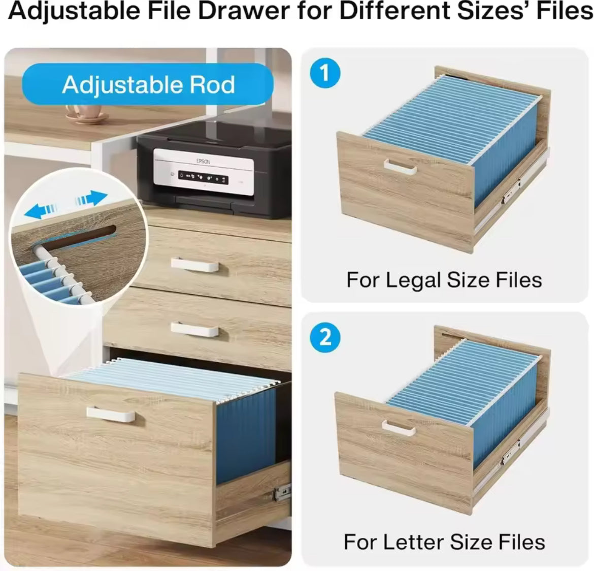 63” Office Desk w/ File Drawer & Monitor Stand