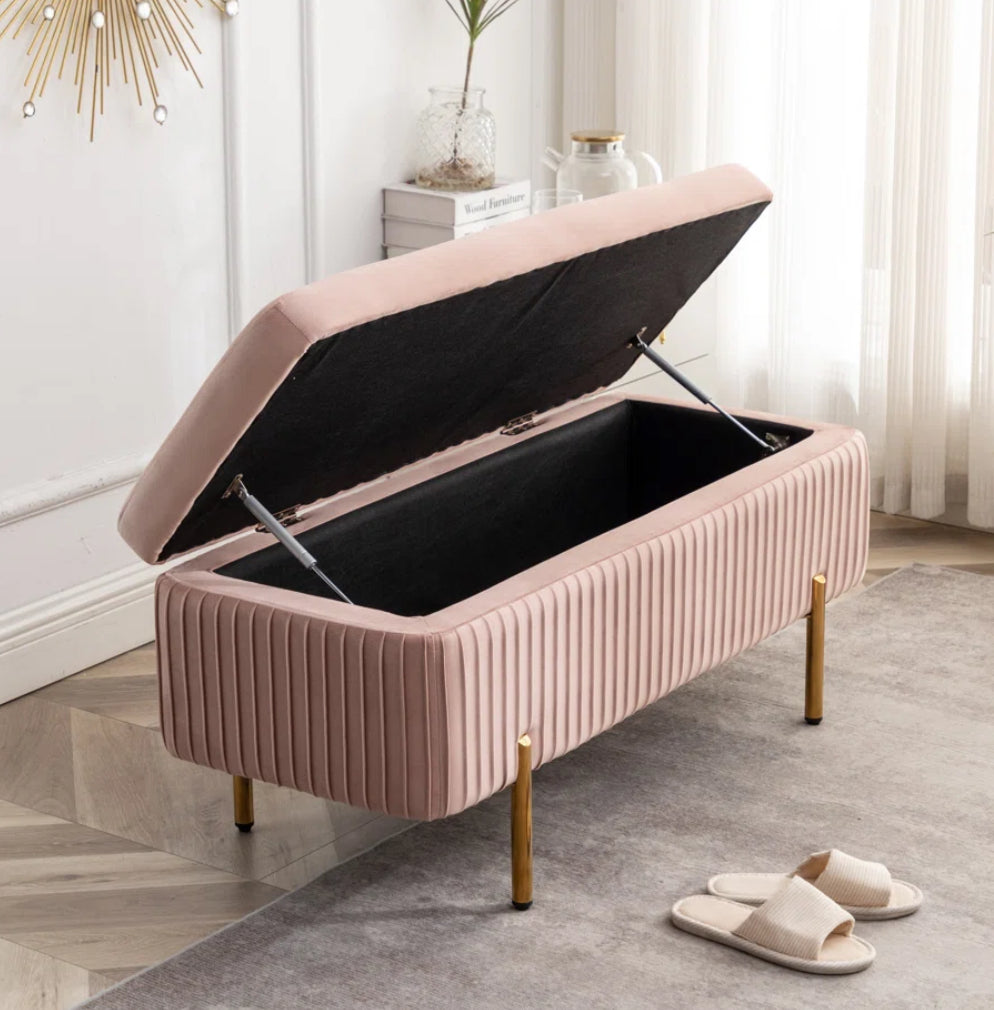 43” Flannel Storage Bench w/ Gold Legs