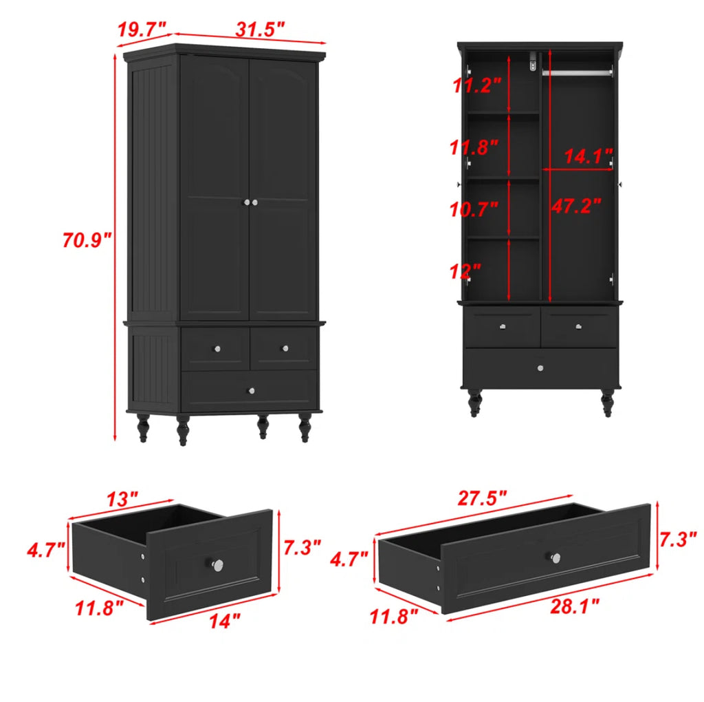 Free Standing Armoire w/ 3 Doors