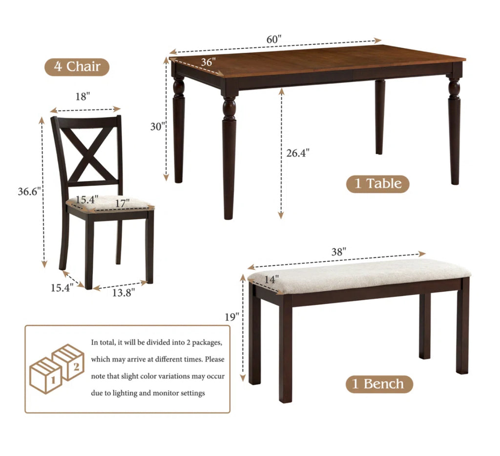 6-Piece Farmhouse Dining Table Set