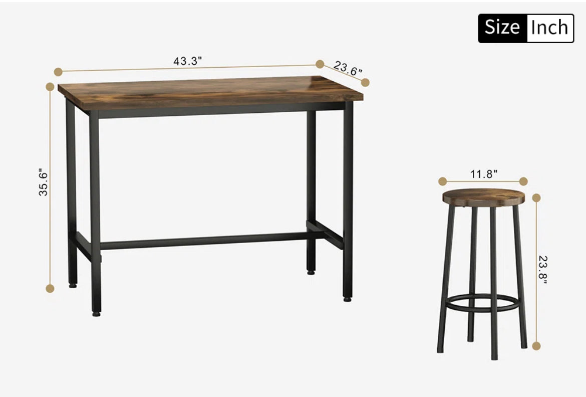5-Piece Industrial Dining Table Set w/ 4 Stools