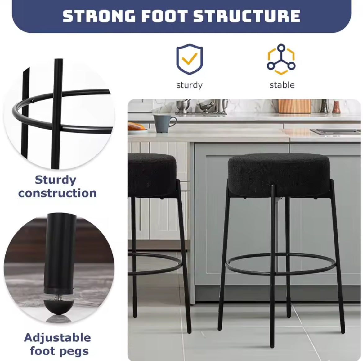 Soft Padded Boucle Backless Bar Stools