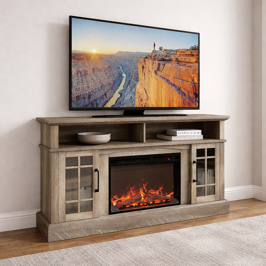 Rustic TV Fireplace Stand