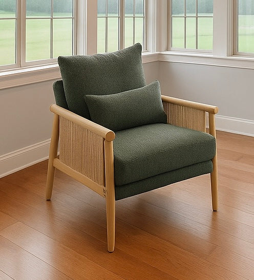 Woven Rattan Lounge Chair w/ Pillow Cushion