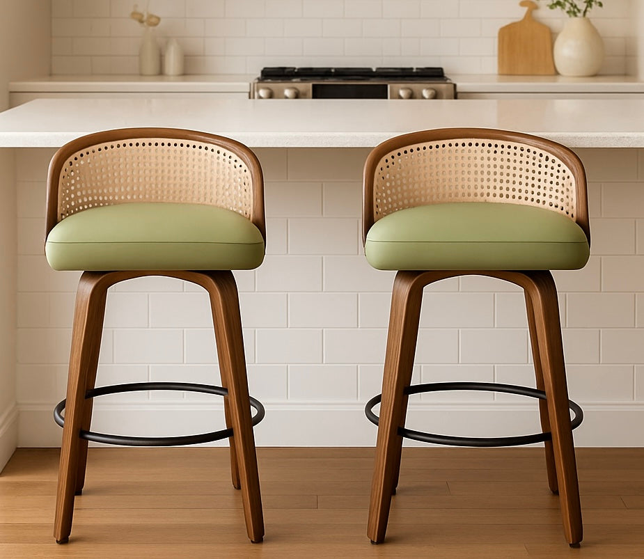 Swivel Rattan Bar Stools w/ Backrest (Set of 2)