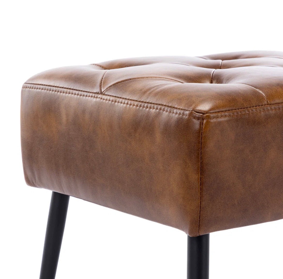Modern Tufted Leather Bench w/ Metal Legs