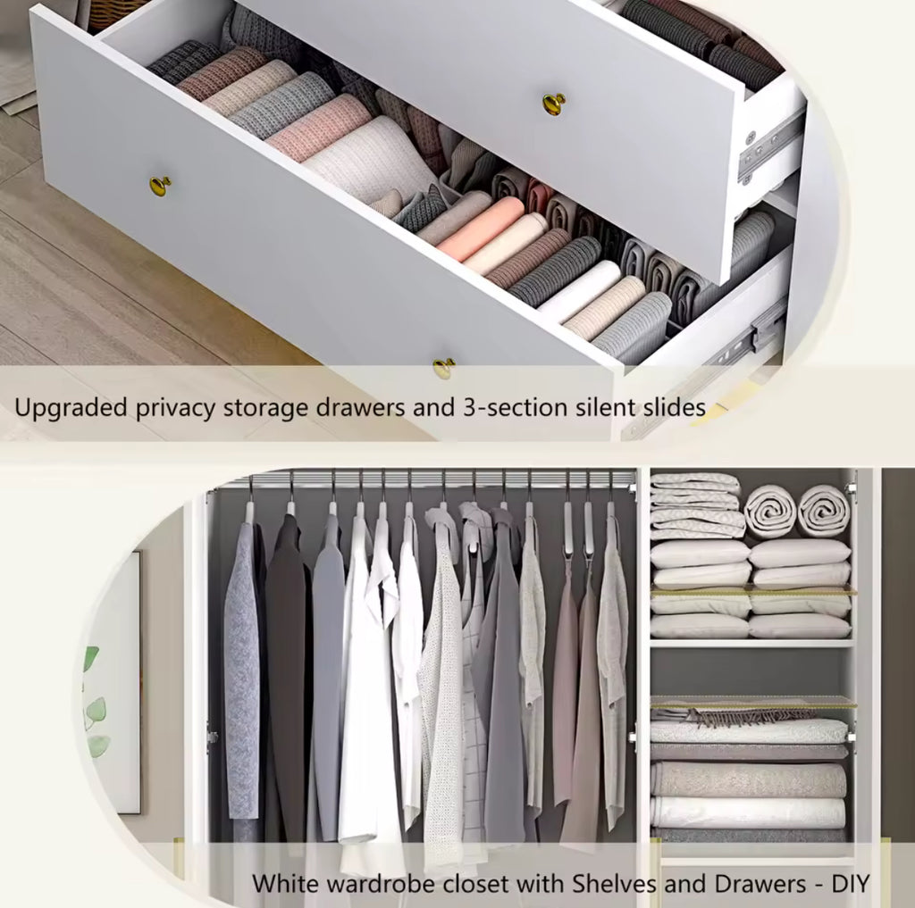 43” Modern 3-Door Armoire w/ LED Lights