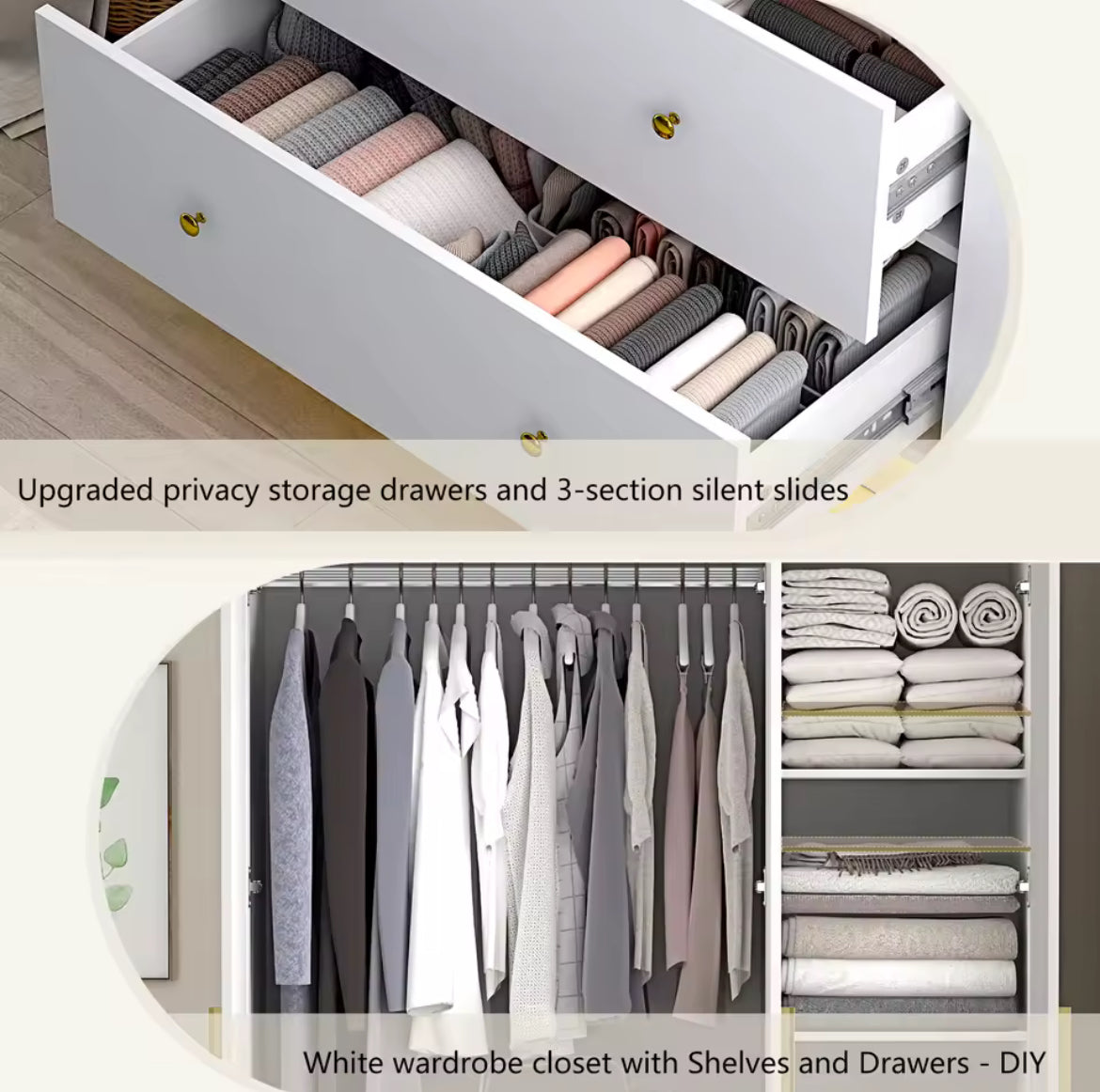 43” Modern 3-Door Armoire w/ LED Lights