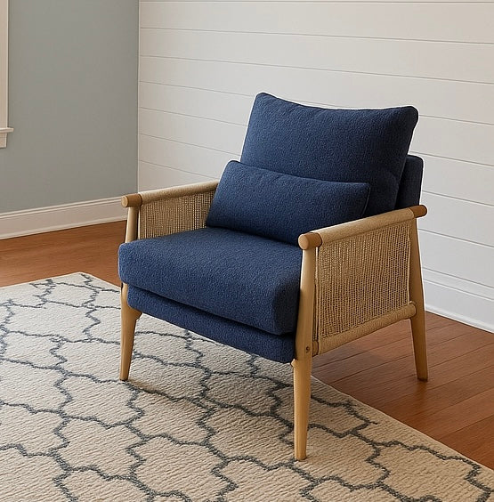 Woven Rattan Lounge Chair w/ Pillow Cushion