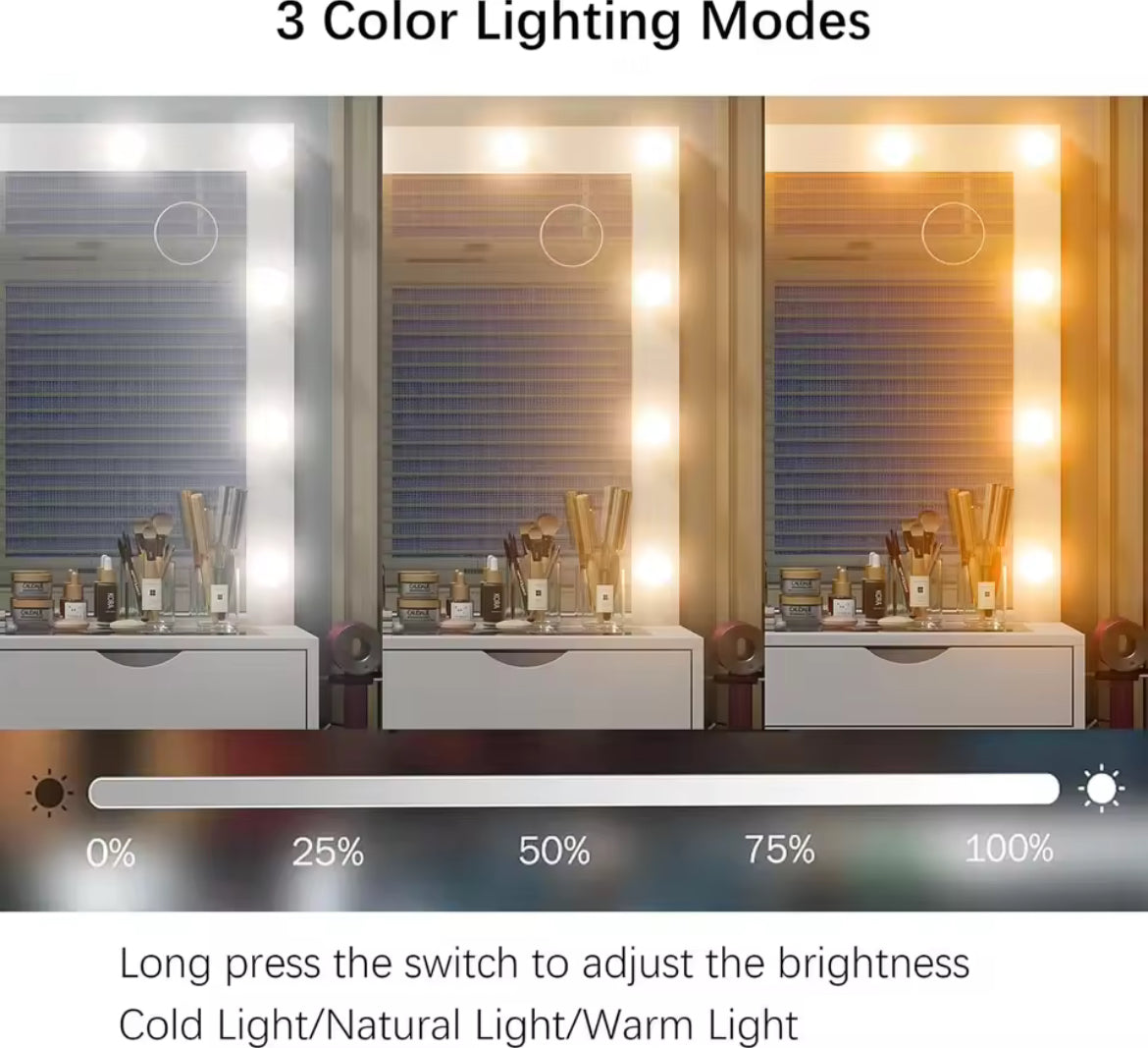 55” Vanity Desk w/ 3 Color Lighting Modes & 15 Drawers