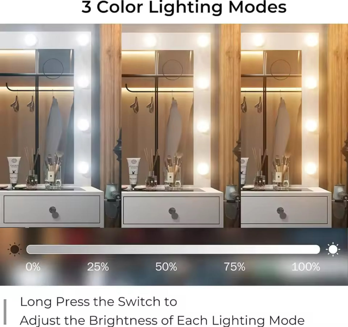 47” Vanity Desk w/ Power Outlet & 12 LED Lights
