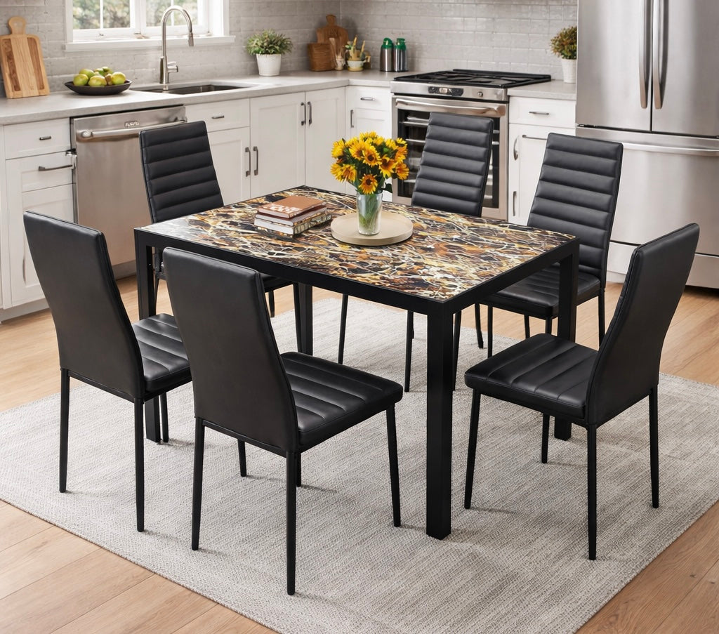 Modern Dining Table w/ Leather Chairs