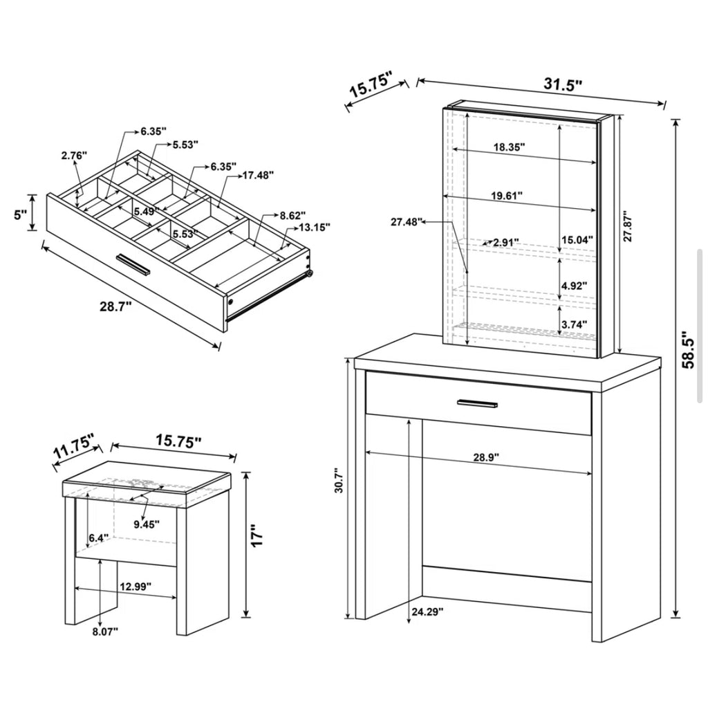 2-Piece Vanity Set w/ Lift Top Stool