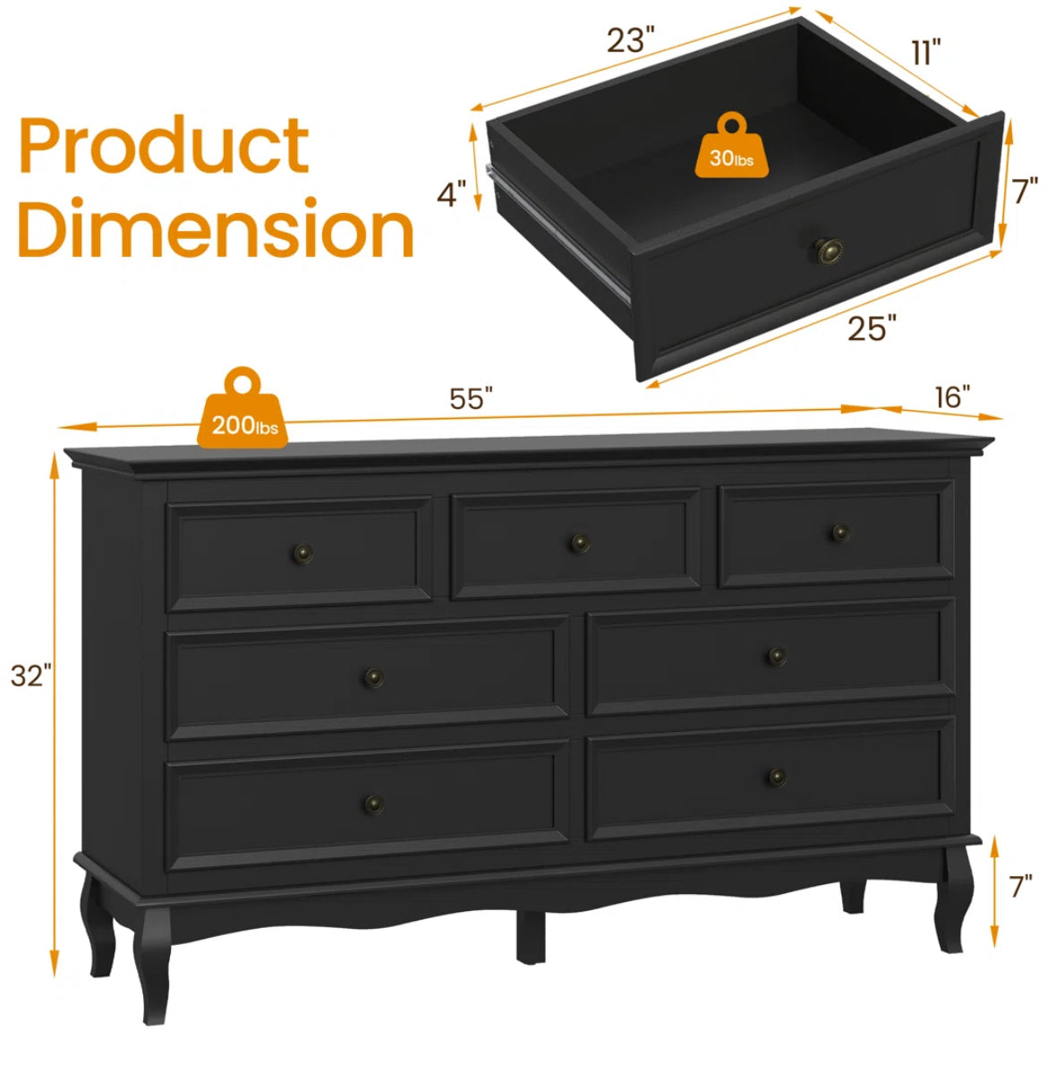 7-Drawer Antique Dresser