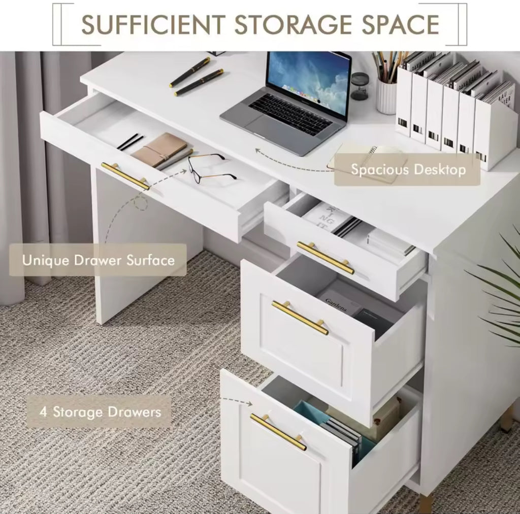 43” Elegant Office Desk w/ Gold Handles