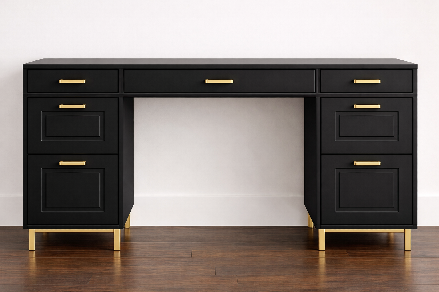 57” Luxury Desk w/ 7 Drawers & Gold Handles