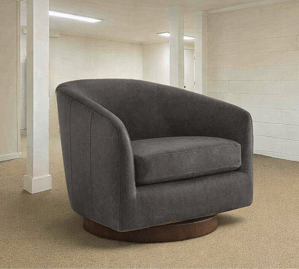 Leather Swivel Barrel Armchair
