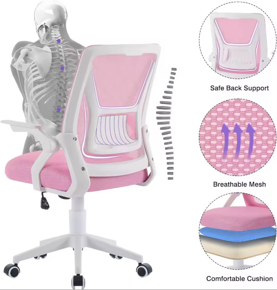 Mid-Back Swivel Ergonomic Office Chair w/ Adjustable Arms & Mesh Lumbar Support
