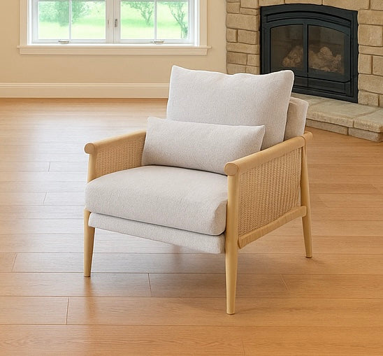 Woven Rattan Lounge Chair w/ Pillow Cushion