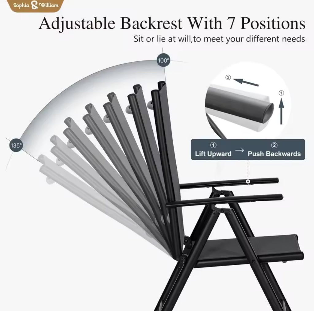 Outdoor Folding Chairs w/ 7-Level Adjustable Backrest (Set of 2)
