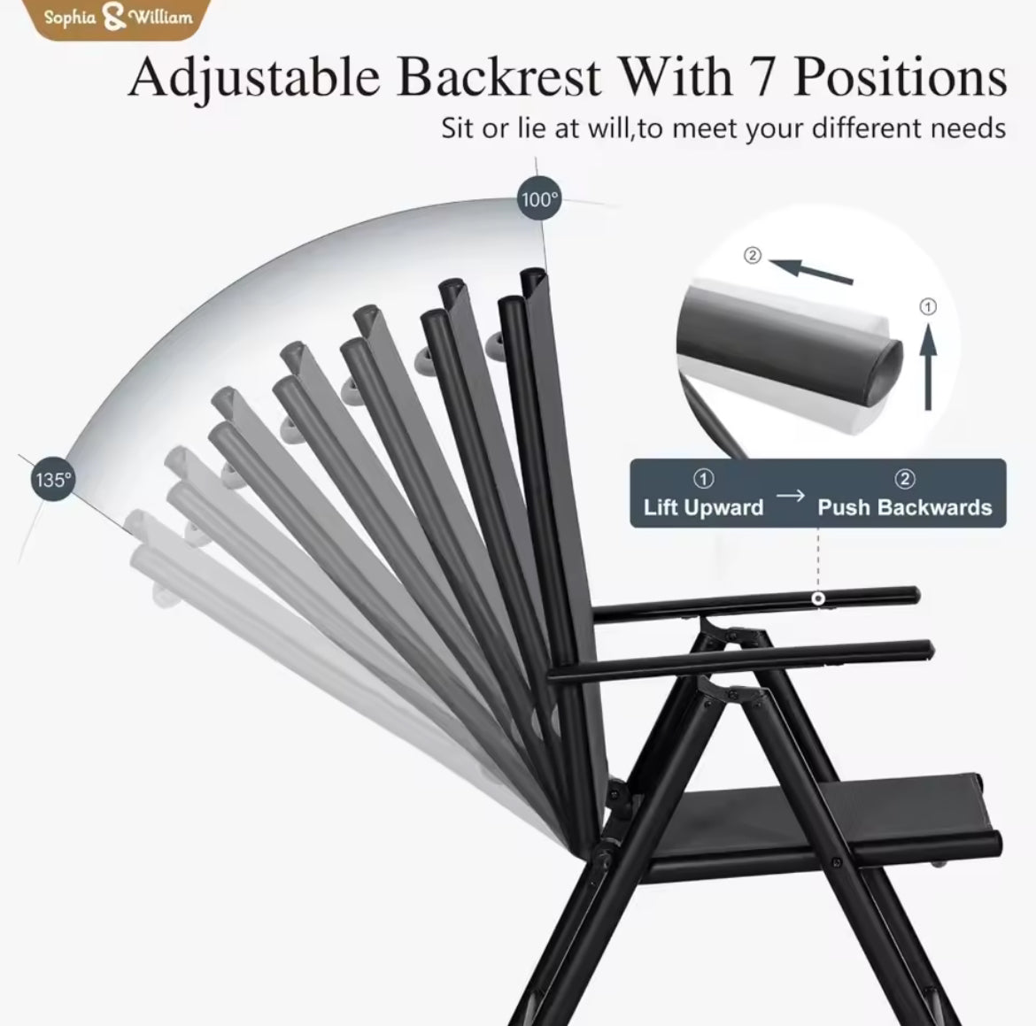 Outdoor Folding Chairs w/ 7-Level Adjustable Backrest (Set of 2)