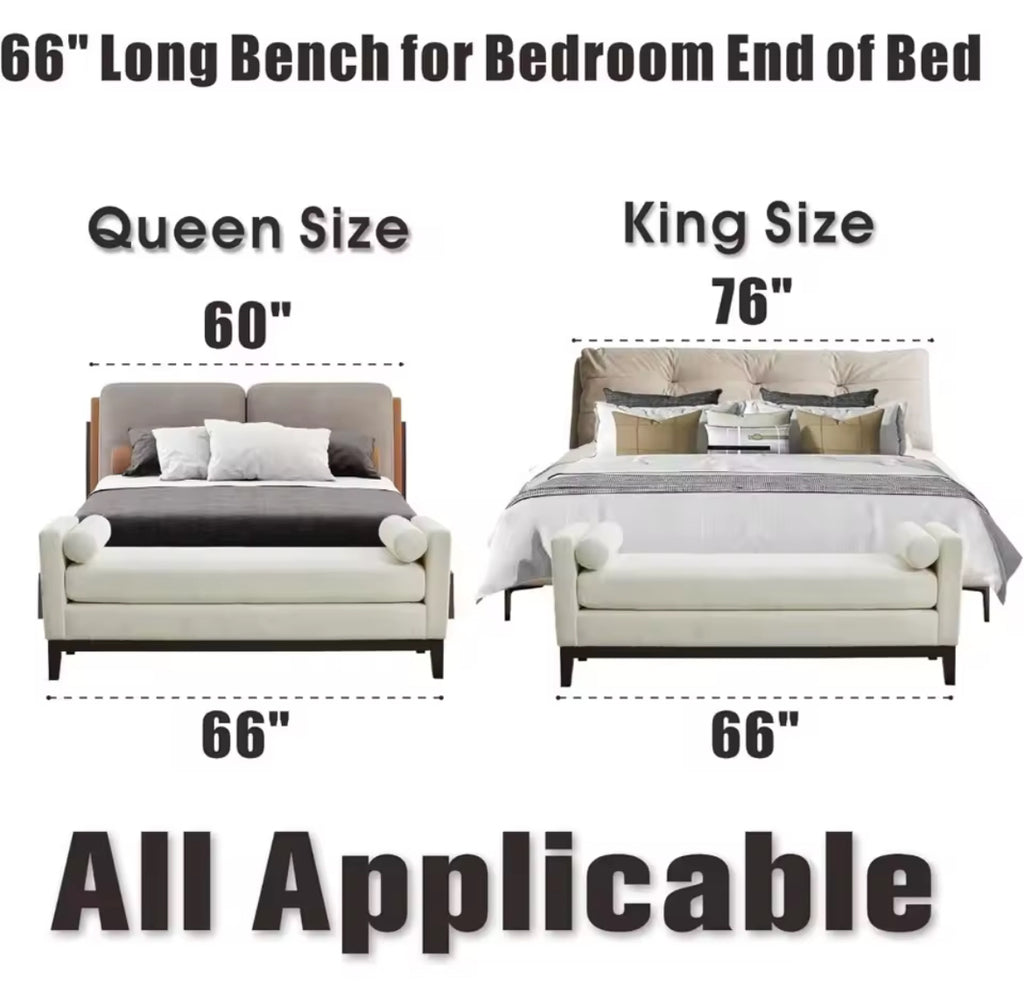 66” End-of-Bed Bench w/ Arms & Pillows