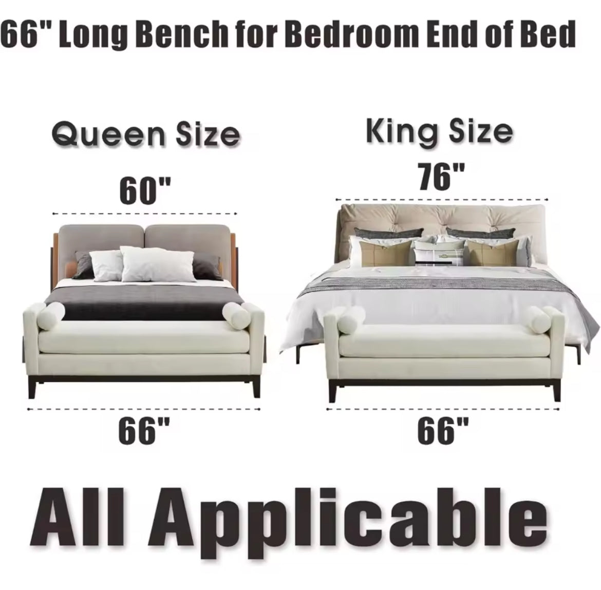 66” End-of-Bed Bench w/ Arms & Pillows