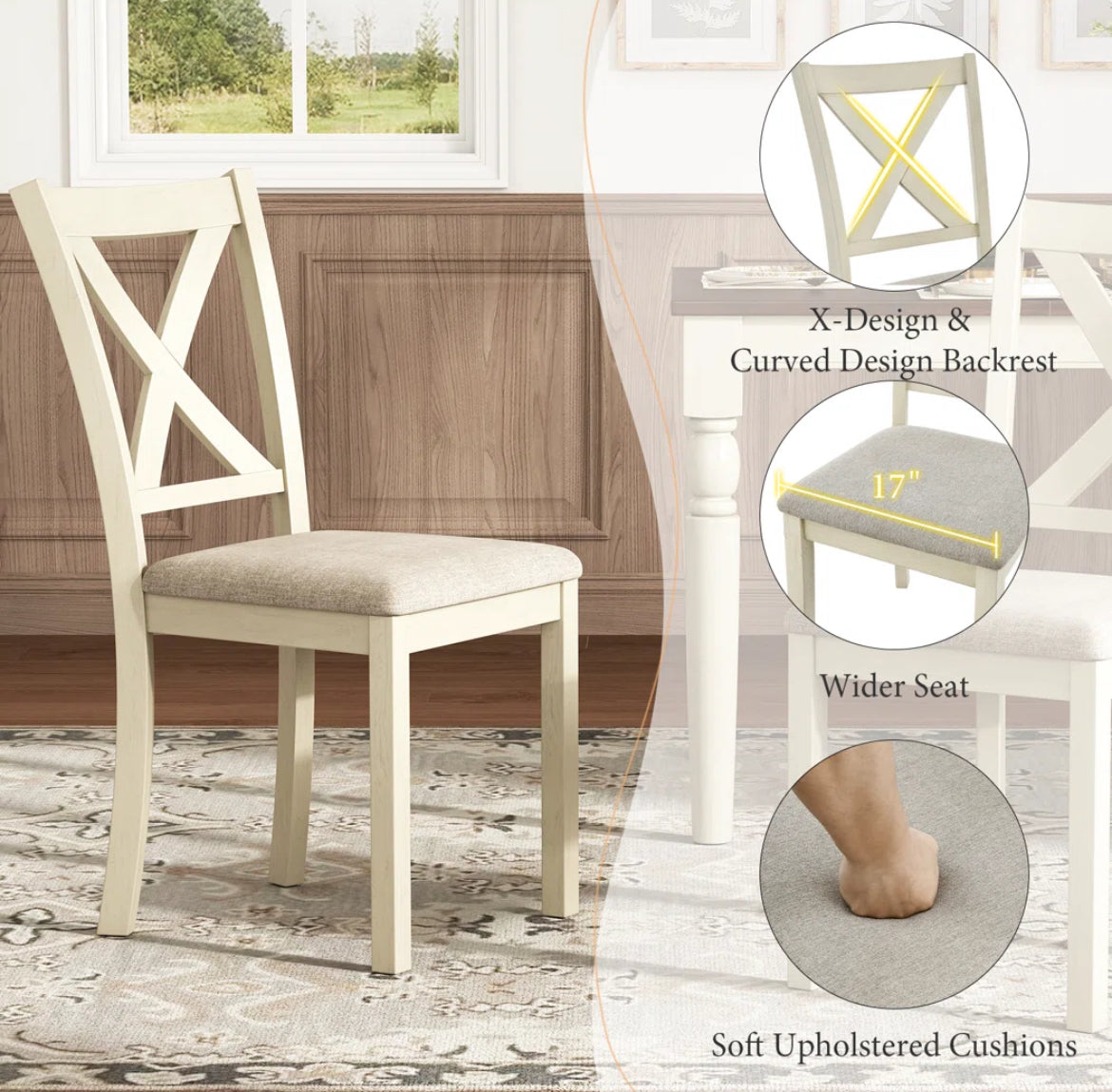 6-Piece Farmhouse Dining Table Set
