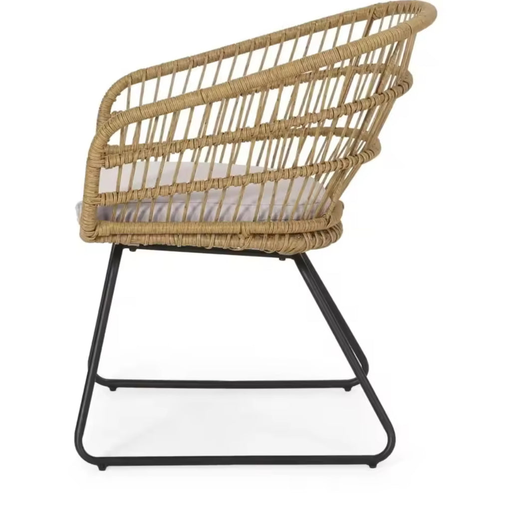 Boho-Style Rattan Chairs w/ Sled Base & Water-Resistant Cushions (Set of 2)