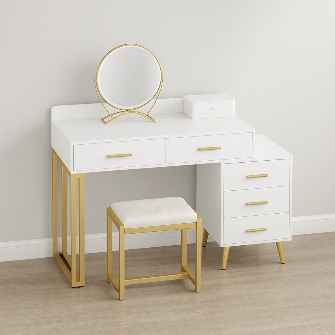35” Vanity Desk w/ LED Mirror & 6 Drawers