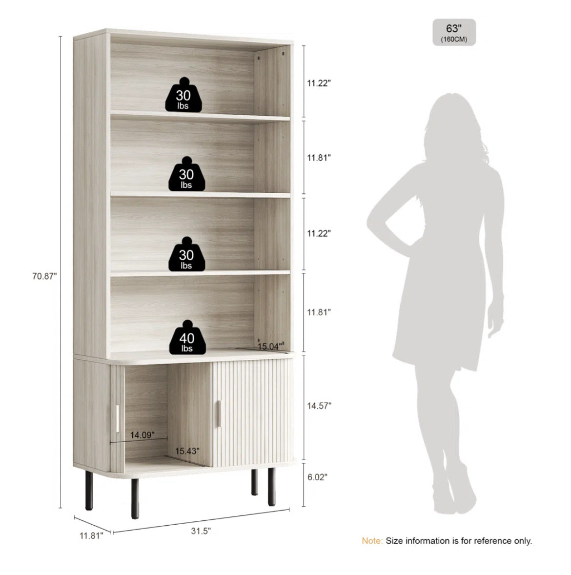 4-Tier Modern Bookshelf w/ Storage Cabinet