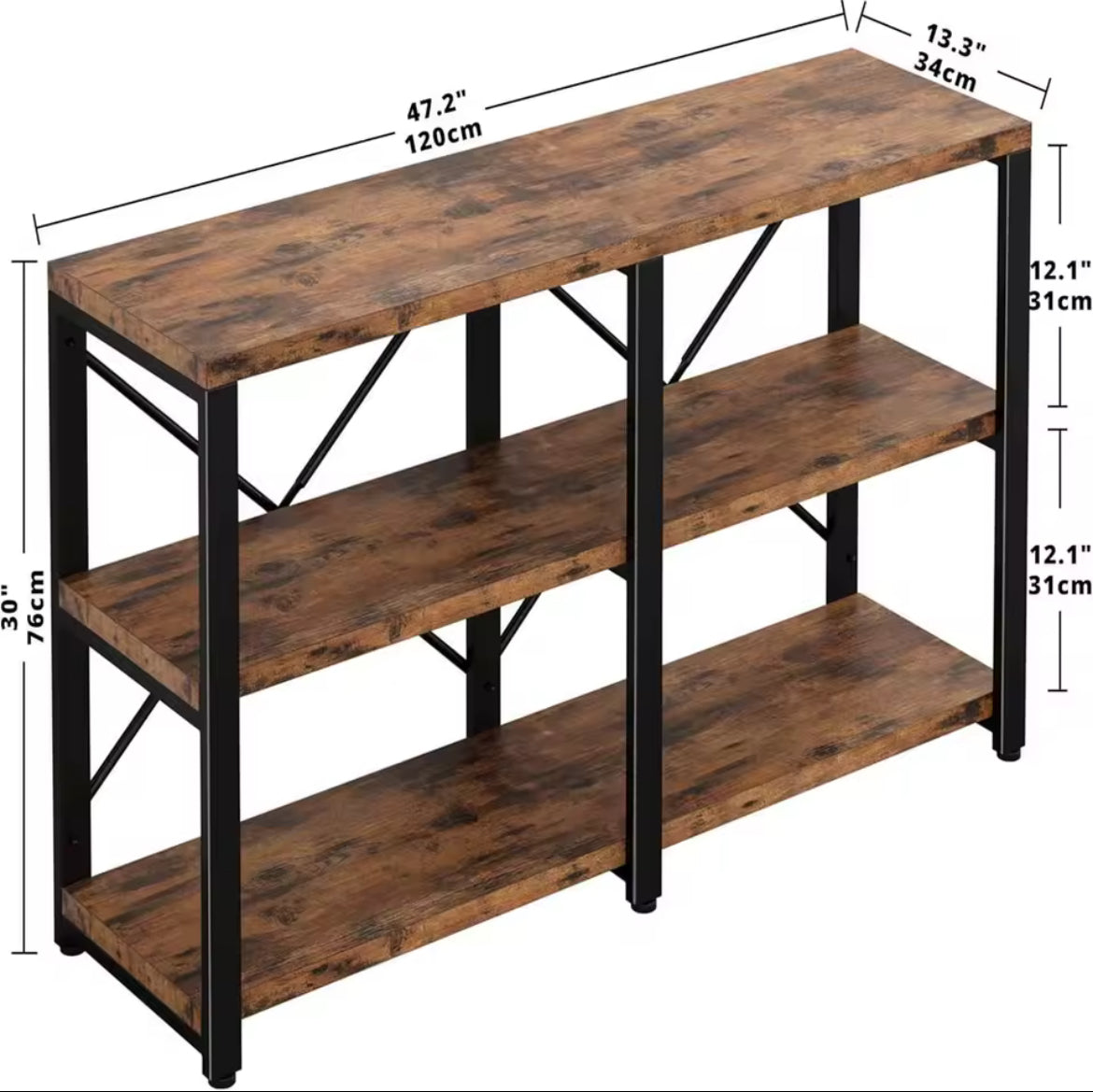 3-Tier Double Wide Bookshelf
