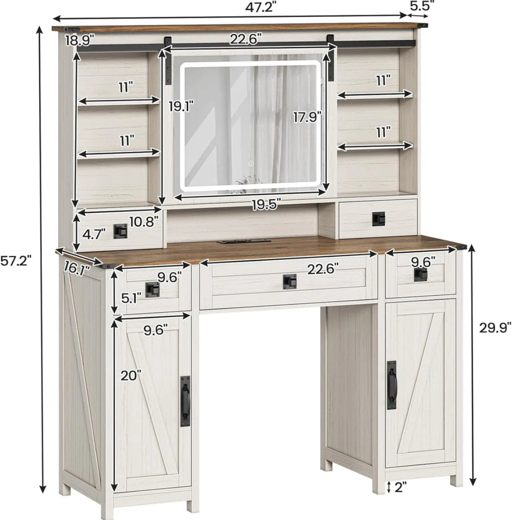 47” Farmhouse Vanity Desk w/ 5 Drawers