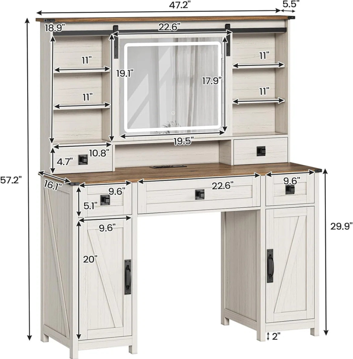 47” Farmhouse Vanity Desk w/ 5 Drawers