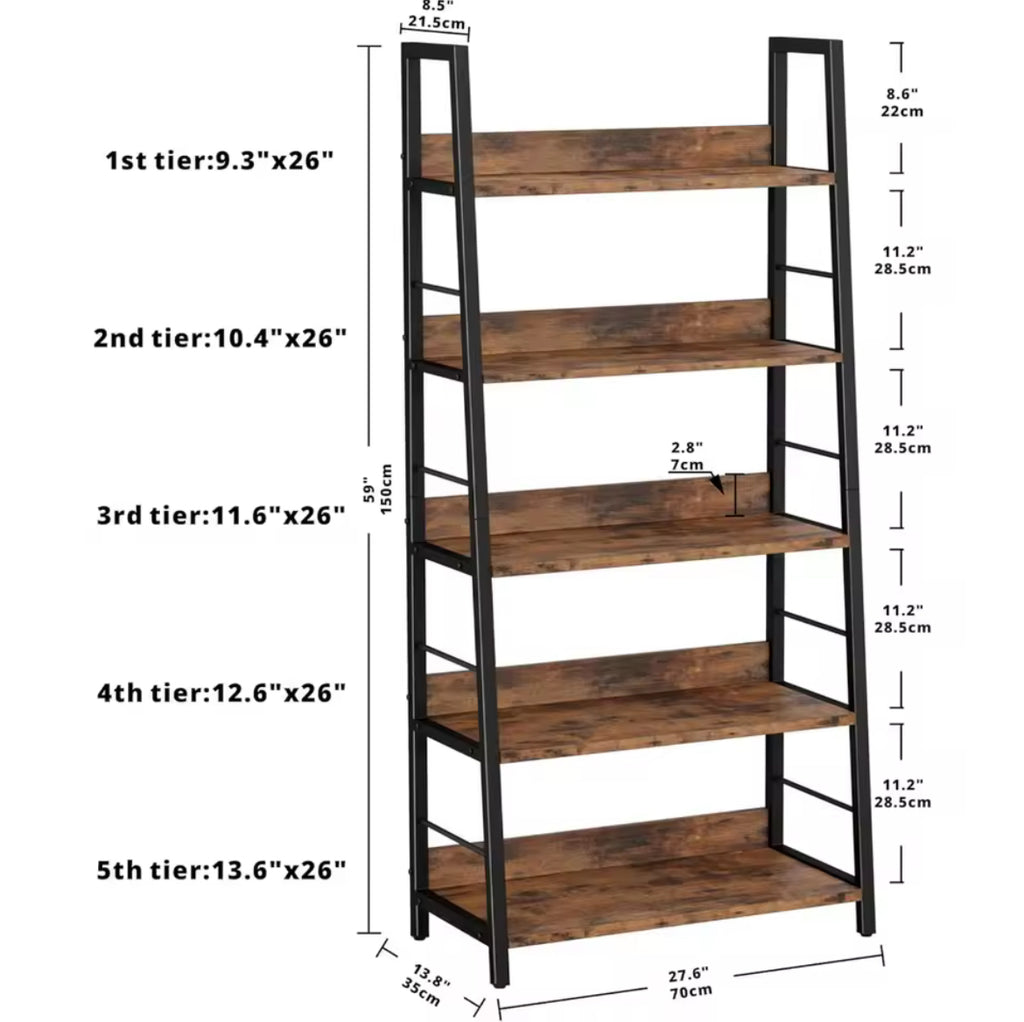 5-Tier Ladder Style Bookshelf