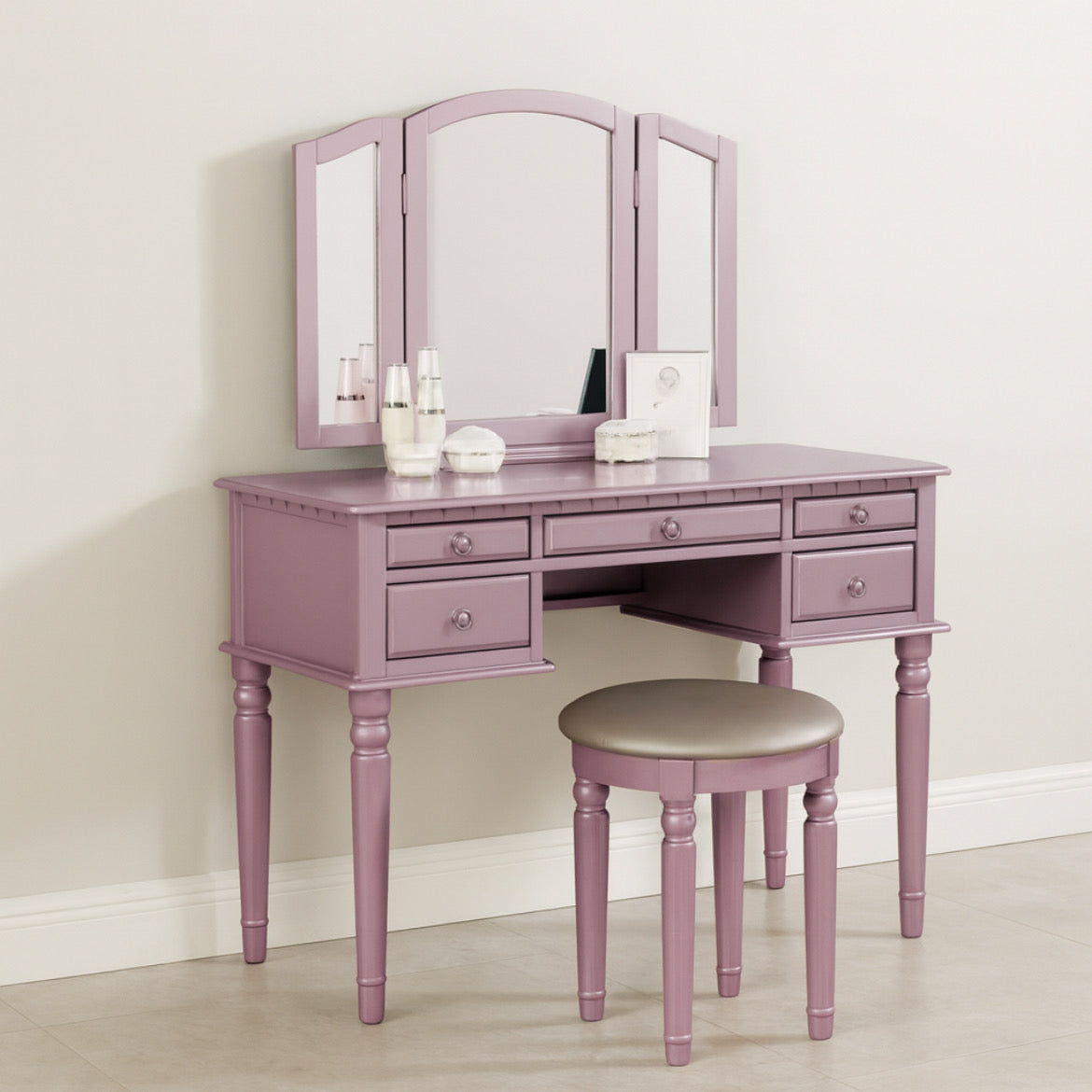 43” Vanity Desk w/ Foldable Mirror & 4 Drawers