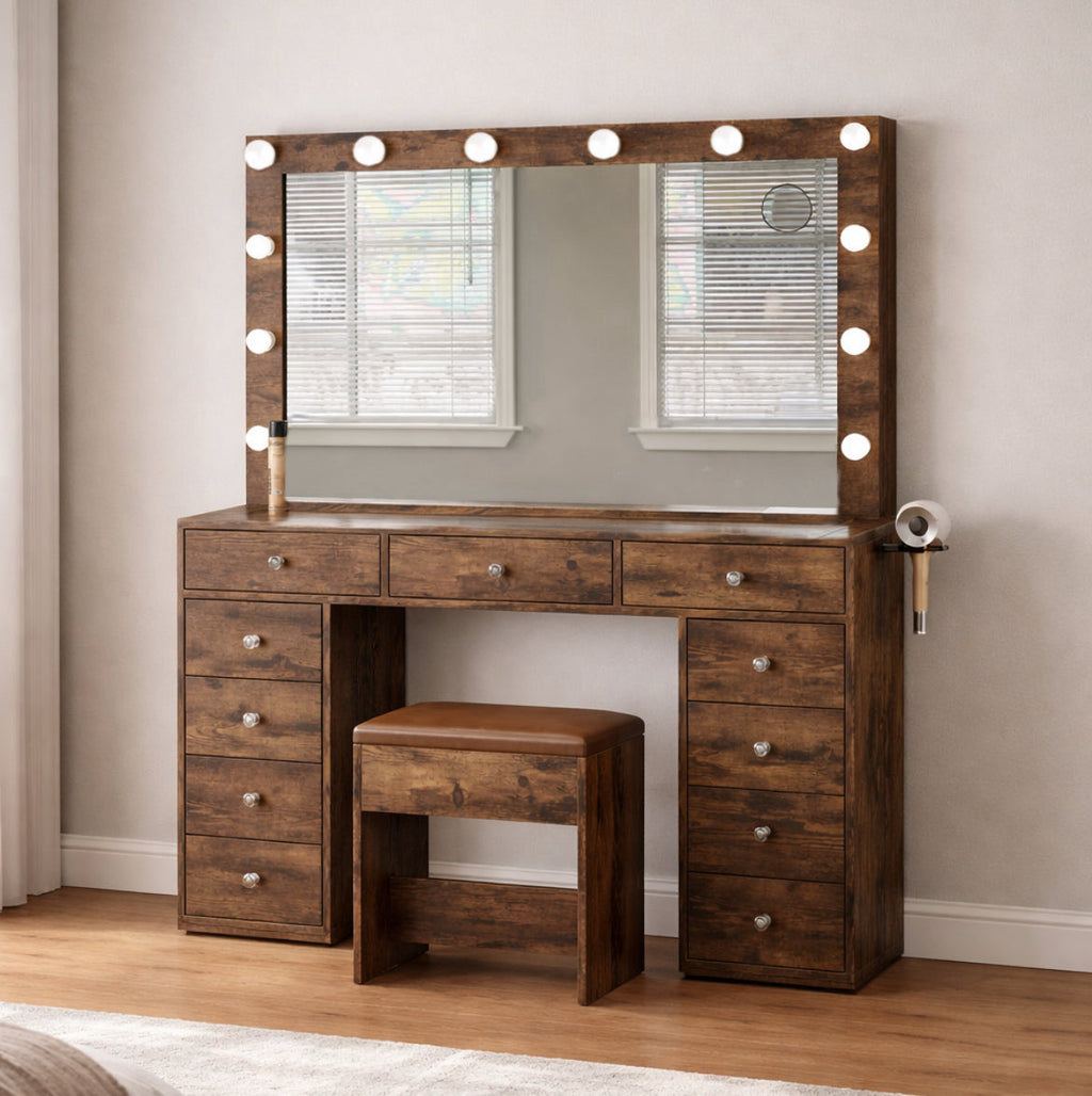 47” Vanity Desk w/ Power Outlet & 12 LED Lights