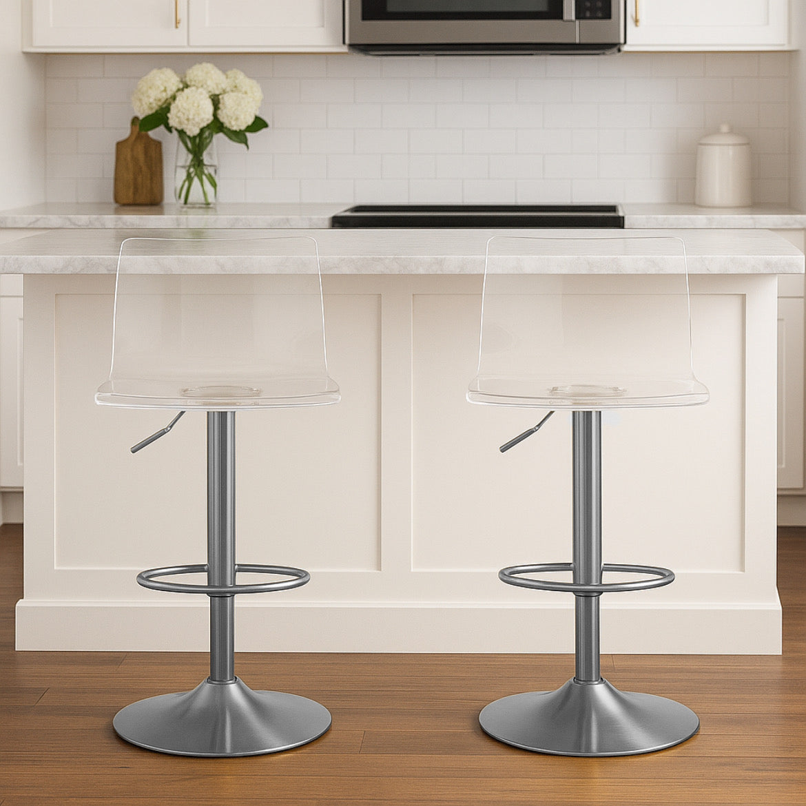 Transparent Acrylic Mid-Back Swivel Bar Stools (Set of 2)