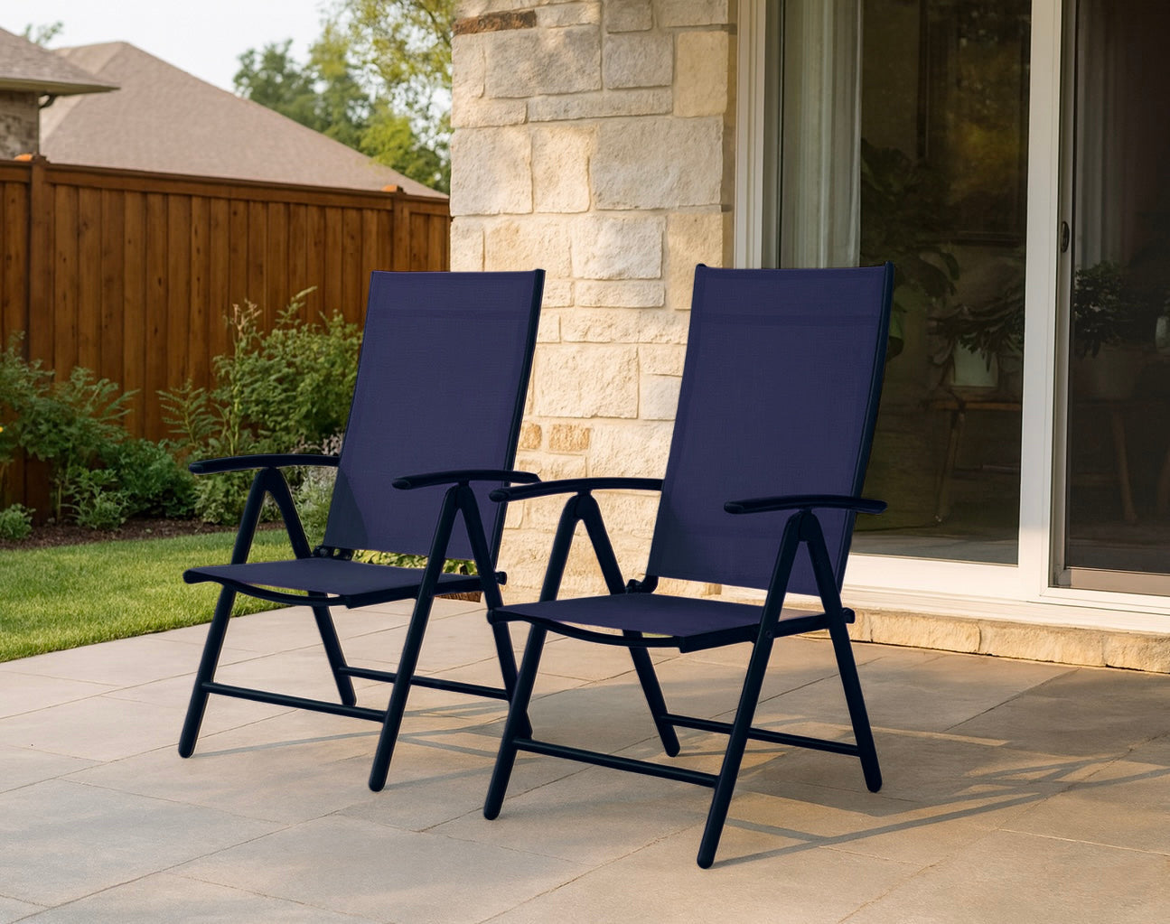 Outdoor Folding Chairs w/ 7-Level Adjustable Backrest (Set of 2)