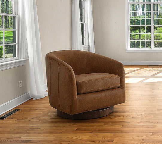 Leather Swivel Barrel Armchair