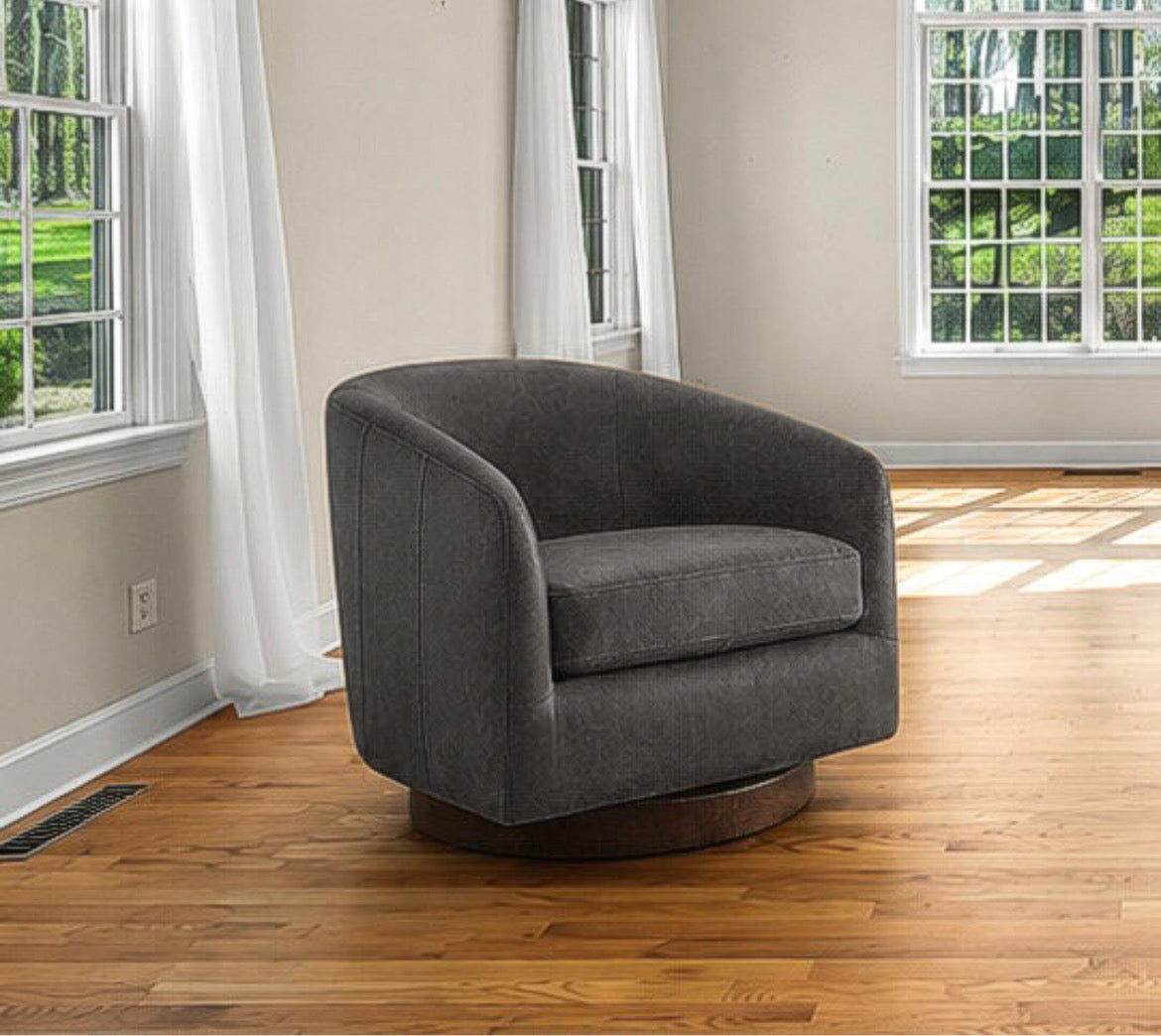 Leather Swivel Barrel Armchair