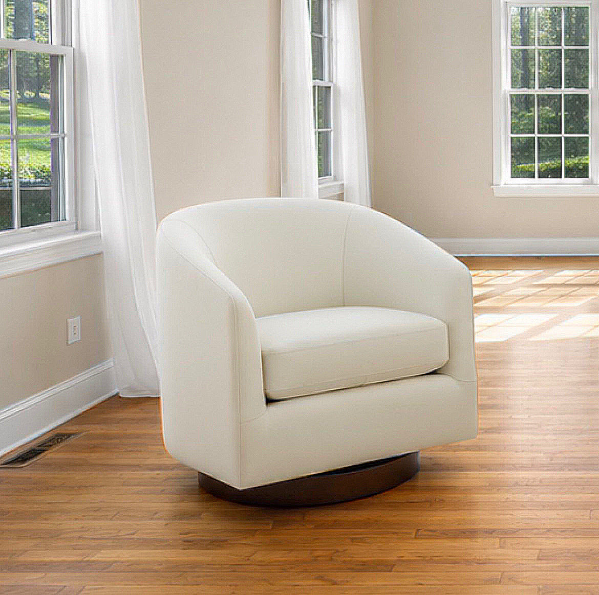 Leather Swivel Barrel Armchair