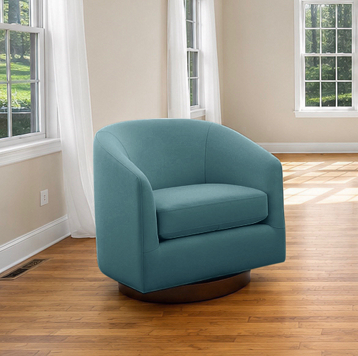Leather Swivel Barrel Armchair