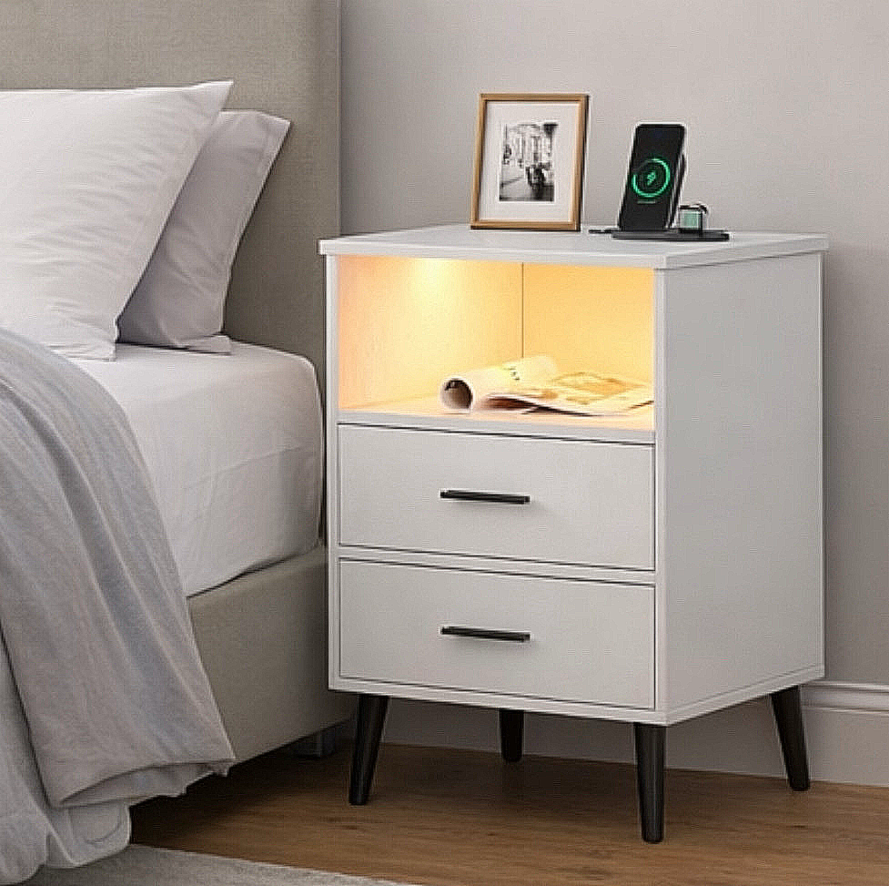 LED Nightstand w/ Charging Station