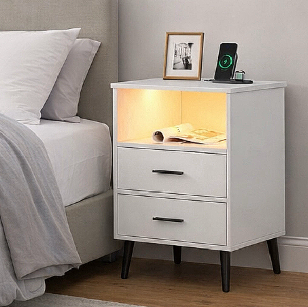 LED Nightstand w/ Charging Station